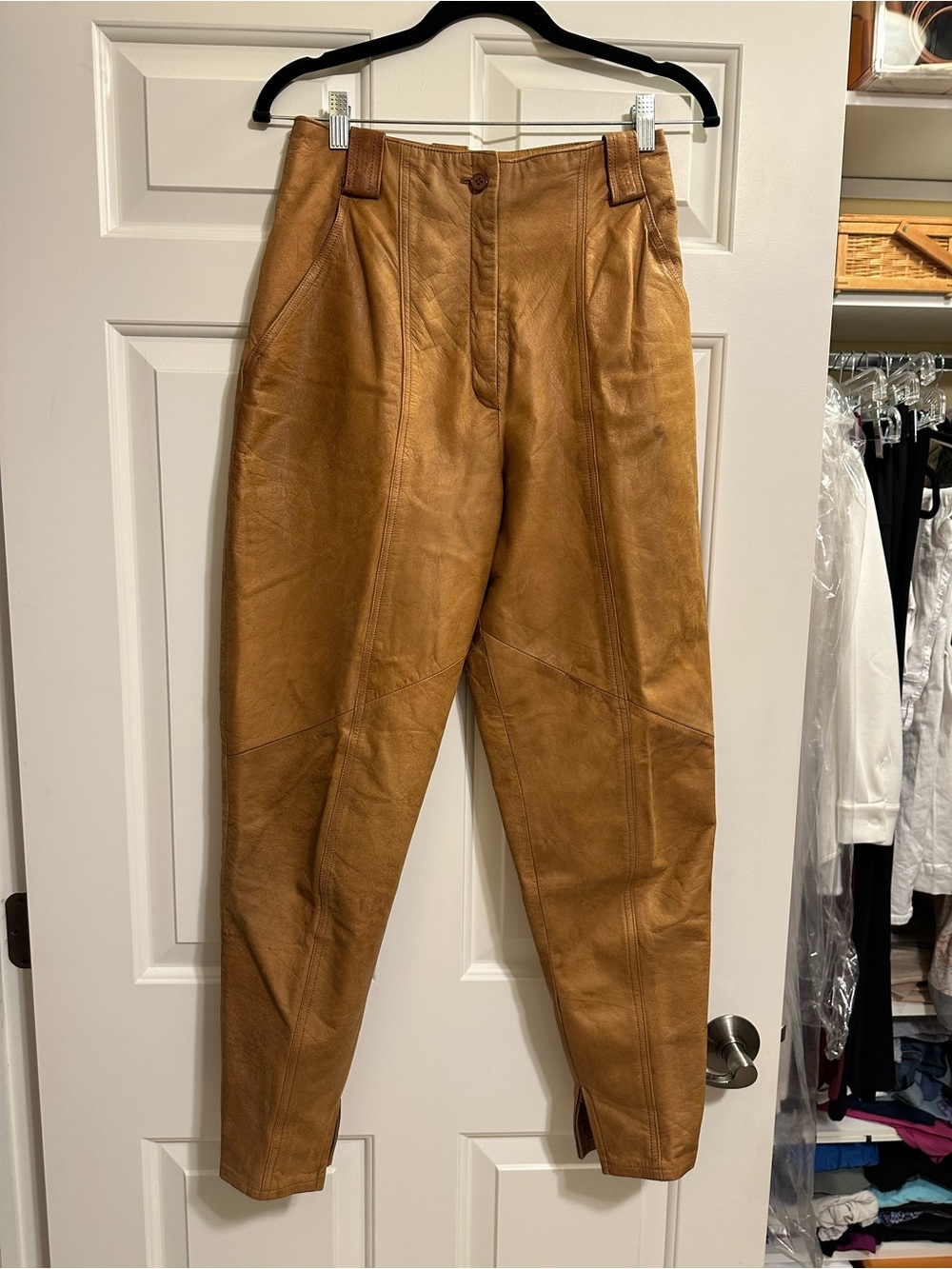 Vintage Pia Rucci 80s High Waisted Tapered Tan GENUINE LEATHER Pants
